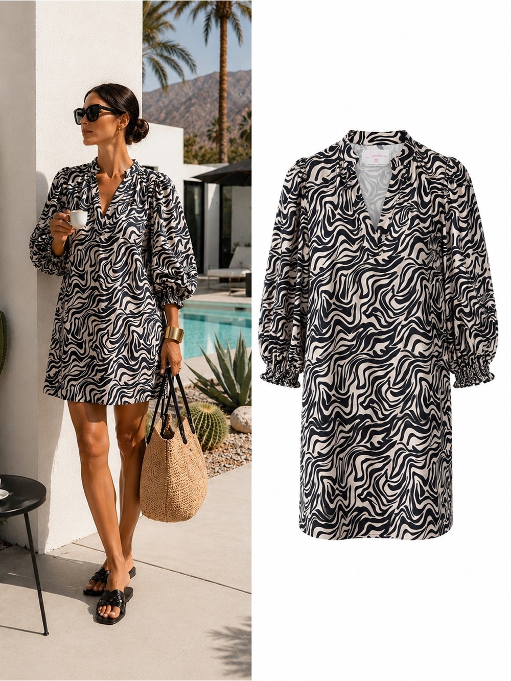 Sundress Suzi Mini Dress XS/S Tall Zebra Print Cotton French Resortwear Vacation